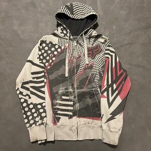 Vintage Y2K Fox Racing Full Zip Hoodie Mens XL AOP Graphic Distressed Motocross